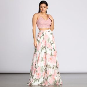 Evie Floral Chiffon Two Piece Dress