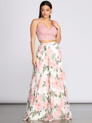 Evie Floral Chiffon Two Piece Dress