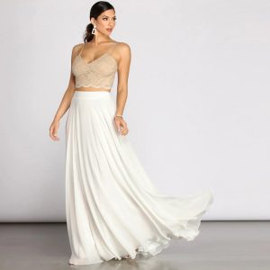 Magnolia Two Piece Scallop Lace Glitter A-Line Dress