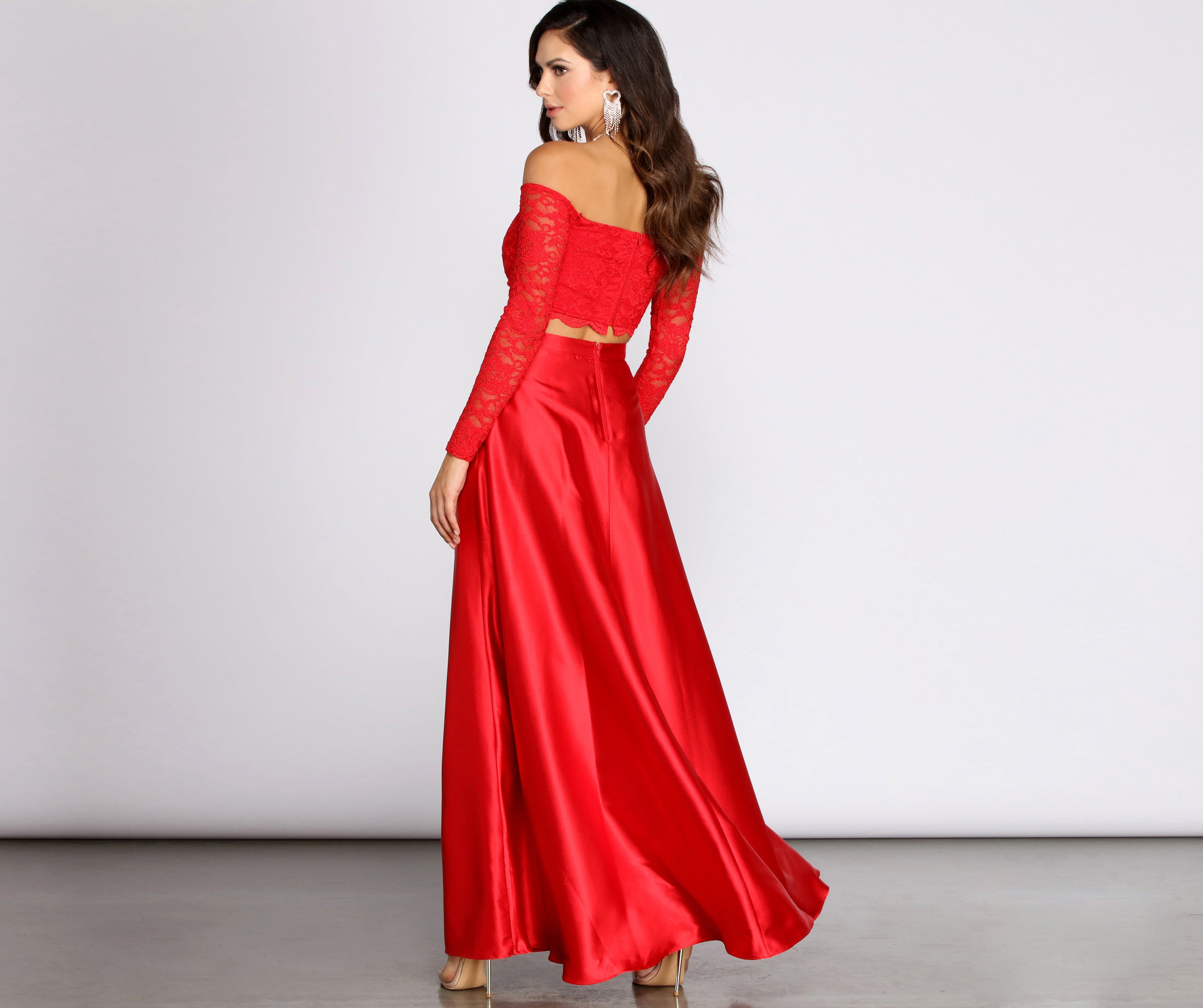 Marjorie Glitter Lace Two Piece Satin Dress - Image 2