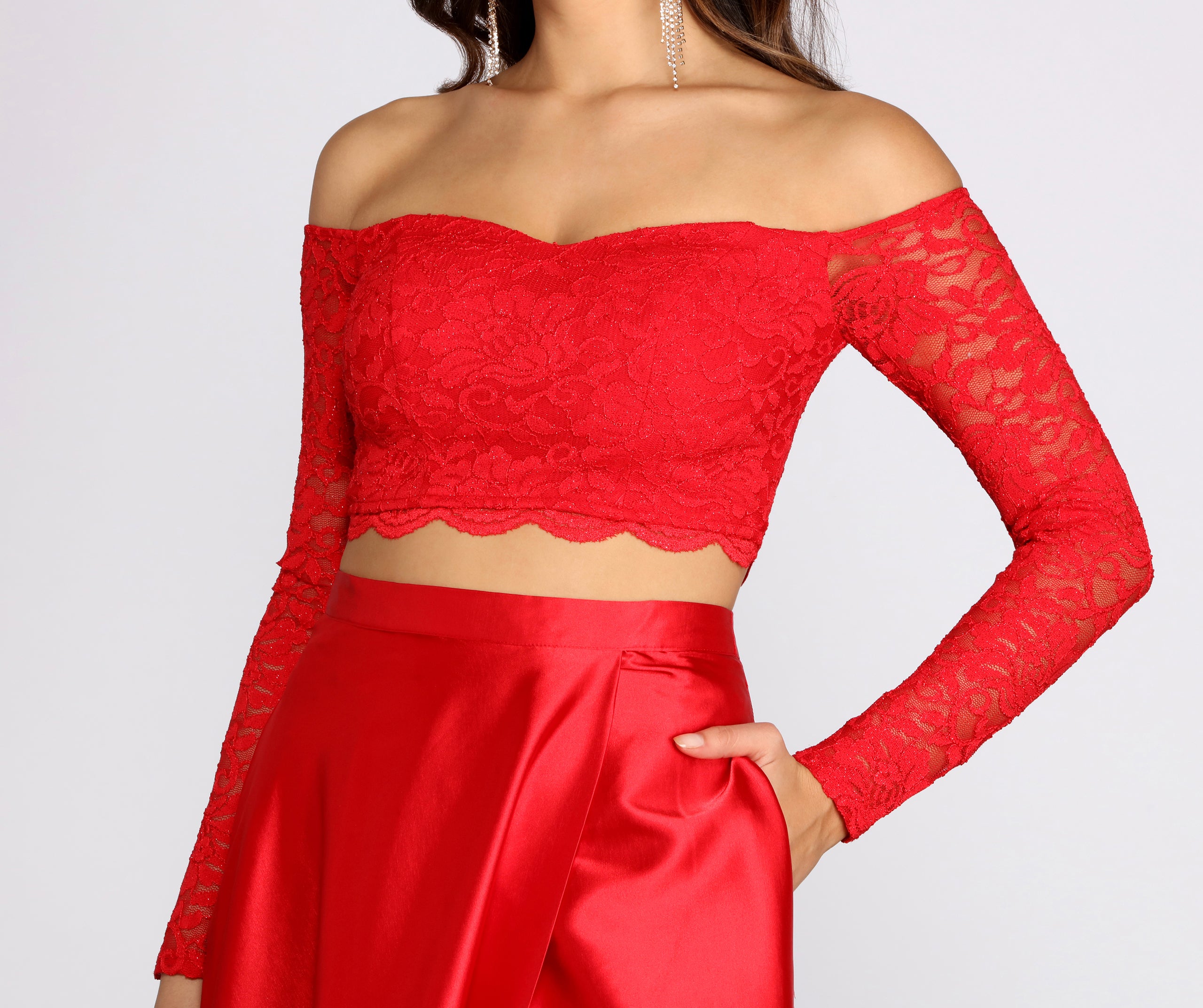 Marjorie Glitter Lace Two Piece Satin Dress - Image 4
