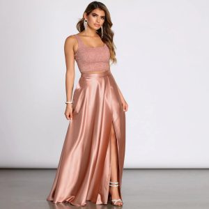 Eriko Glitter Lace Two Piece Satin Dress