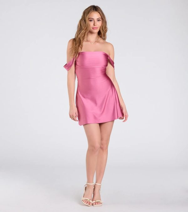 Classics Lover Off-The-Shoulder Satin A-Line Mini Dress - Image 12