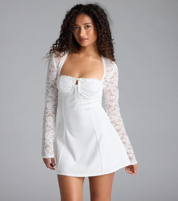 Flirty Factor Lace Long Sleeve Crepe Mini Dress - Image 5