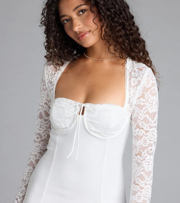 Flirty Factor Lace Long Sleeve Crepe Mini Dress - Image 7