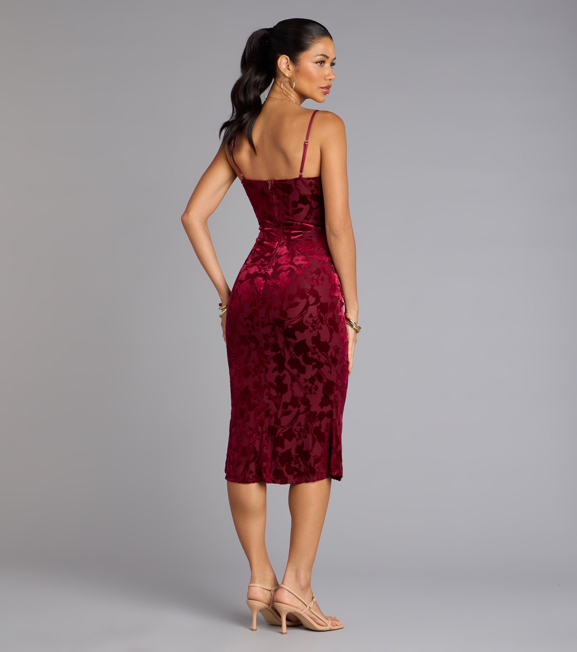 Oh-So-Chic Floral Velvet Burnout Midi Dress - Image 11