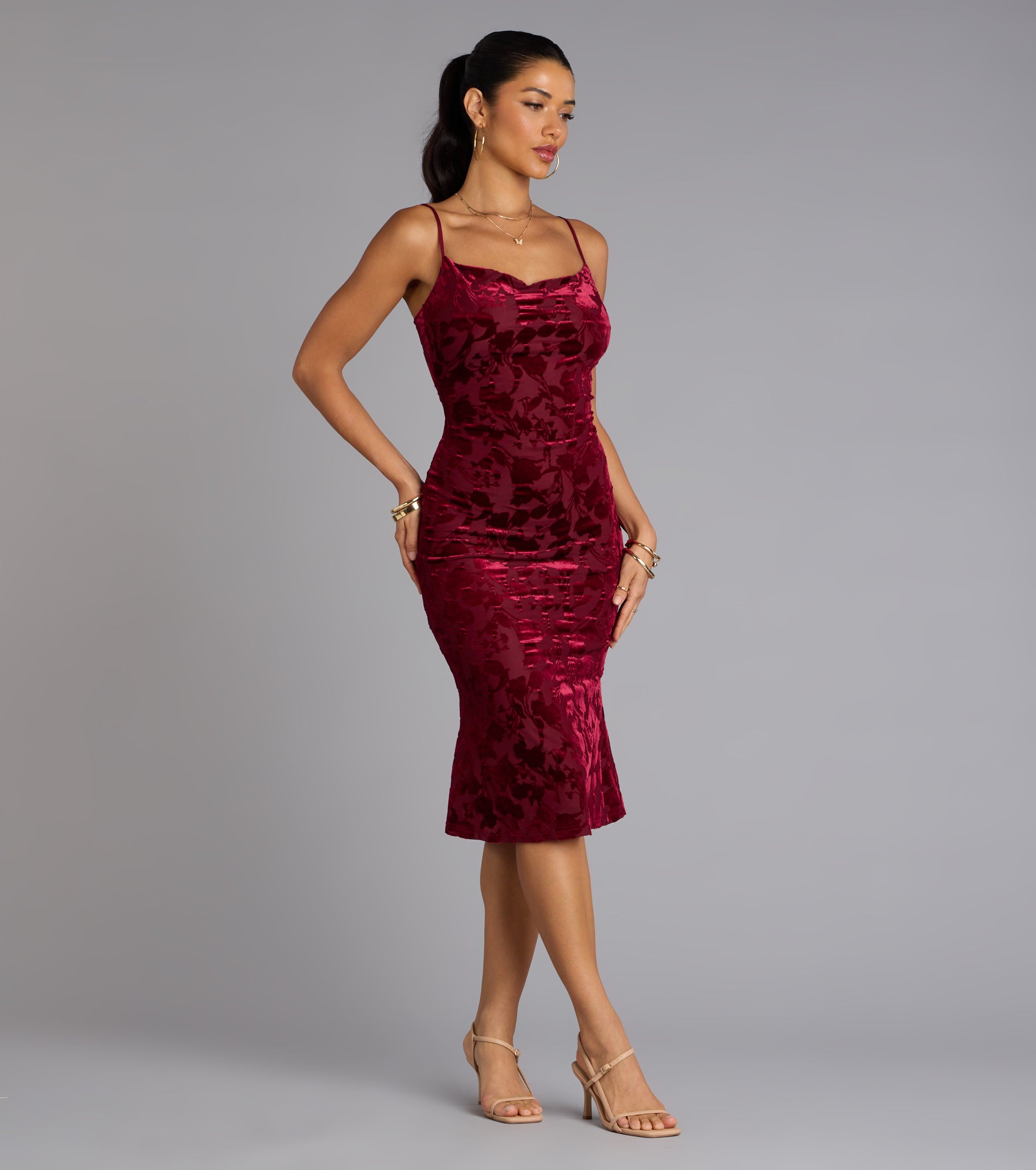 Oh-So-Chic Floral Velvet Burnout Midi Dress - Image 13