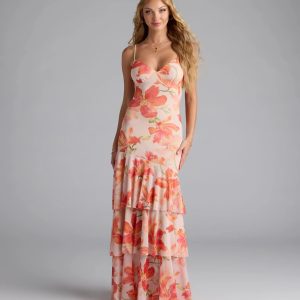 Blissful Aura Floral Ruffle Maxi Dress