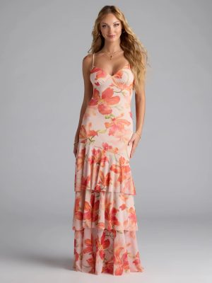 Blissful Aura Floral Ruffle Maxi Dress