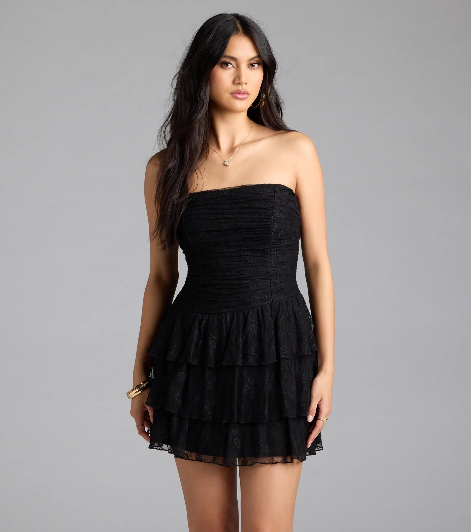 Lovely Nights Strapless Lace Ruffle Skater Dress - Image 10