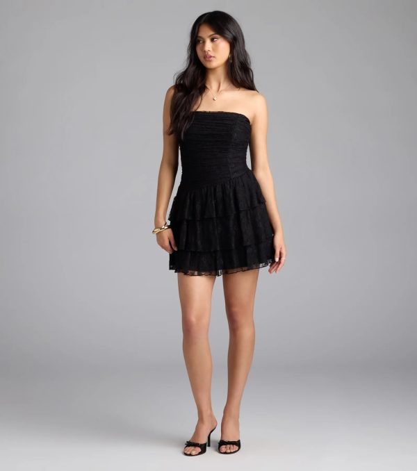 Lovely Nights Strapless Lace Ruffle Skater Dress - Image 12