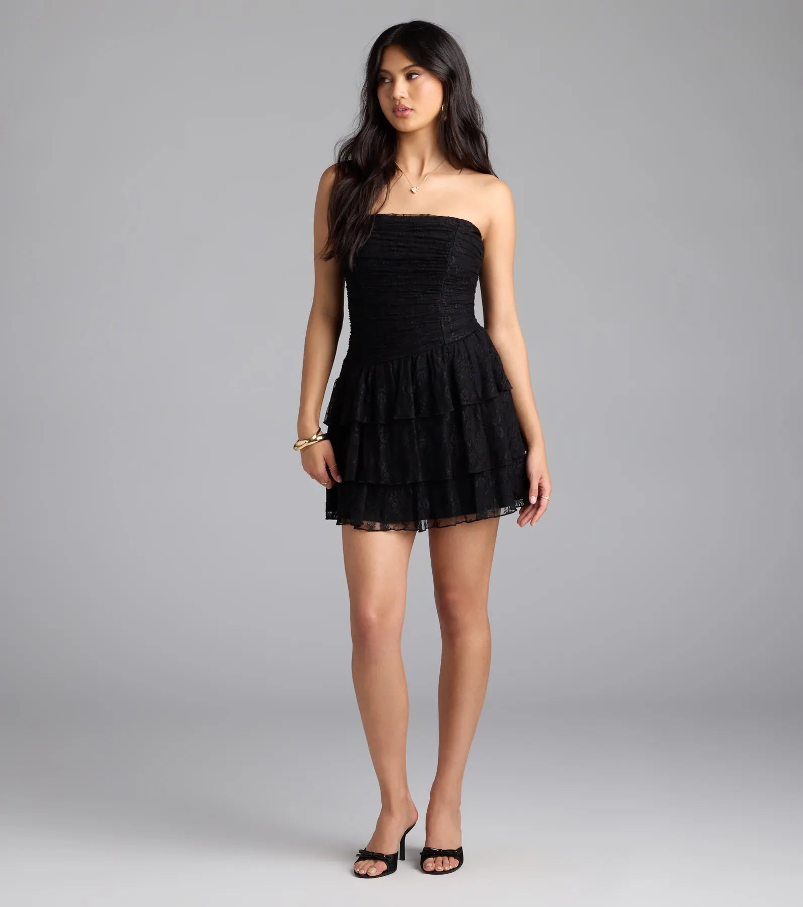 Lovely Nights Strapless Lace Ruffle Skater Dress - Image 12
