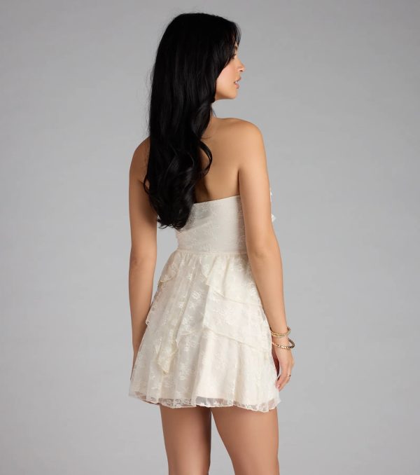 Love Stories Tie Front Ruffle Lace Skater Dress - Image 2