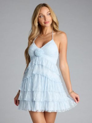 Fairytale Energy Rosette Lace Babydoll Mini Dress