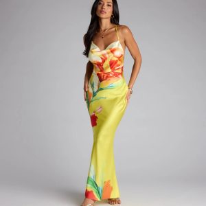 Sunset Muse Floral Satin Maxi Dress