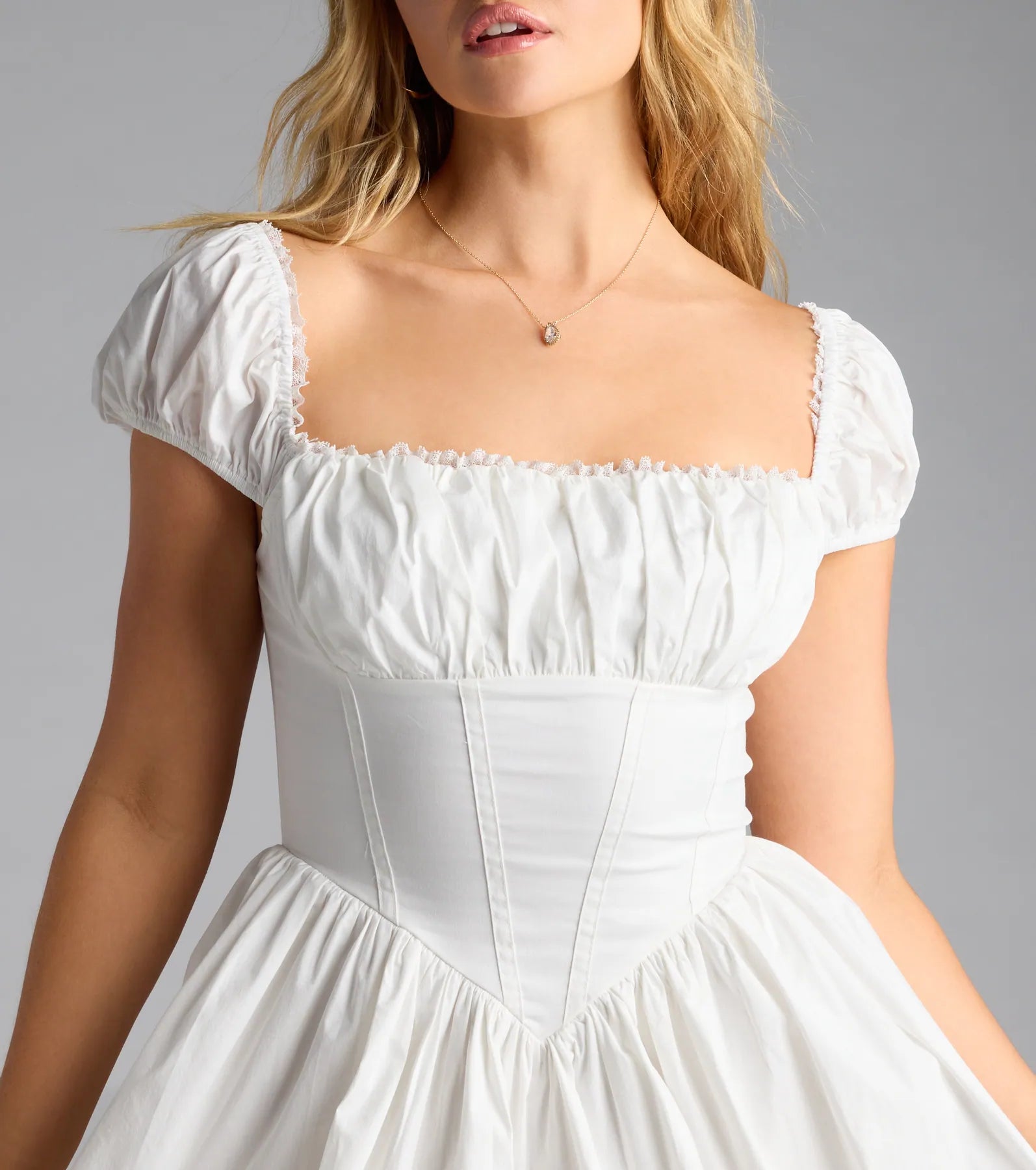 Bright Side Puff Sleeve Skater Bubble Hem Dress - Image 3