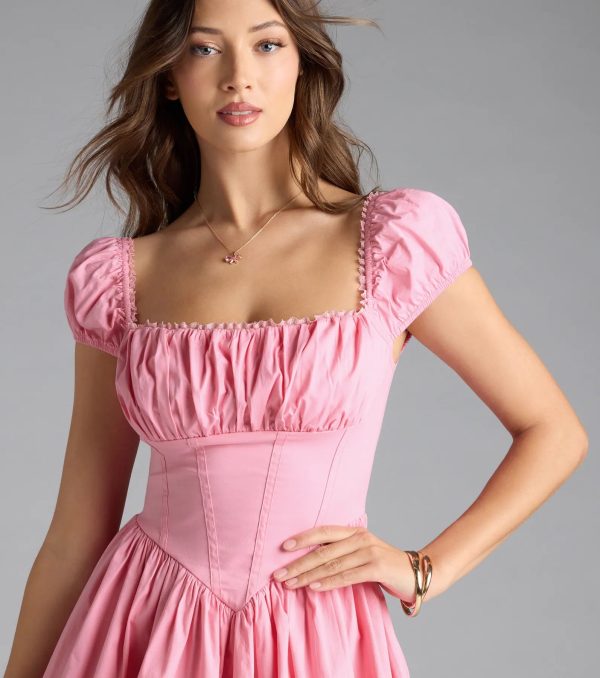 Bright Side Puff Sleeve Skater Bubble Hem Dress - Image 8