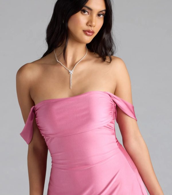 Classics Lover Off-The-Shoulder Satin A-Line Mini Dress - Image 20