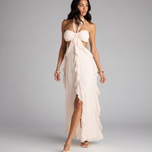 Ruffle and Ready Chiffon Halter Maxi Dress