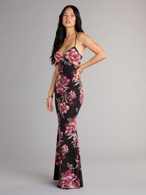 Garden Goddess Floral Lace-Up Maxi Dress