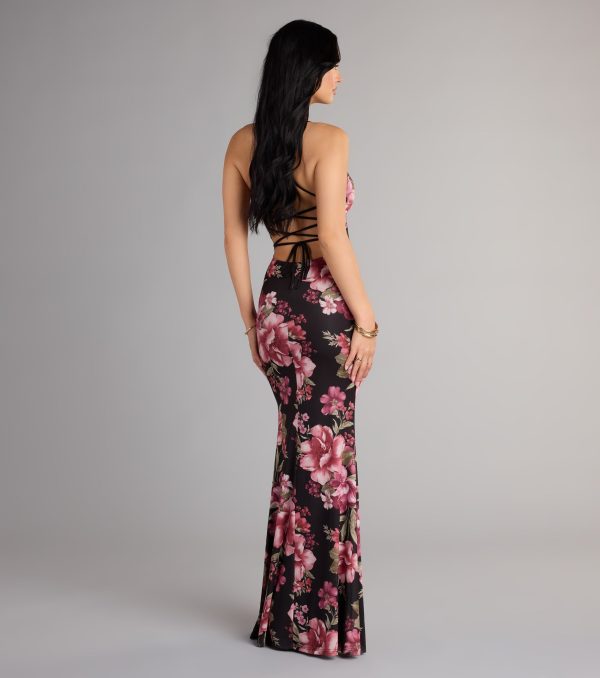 Garden Goddess Floral Lace-Up Maxi Dress - Image 2