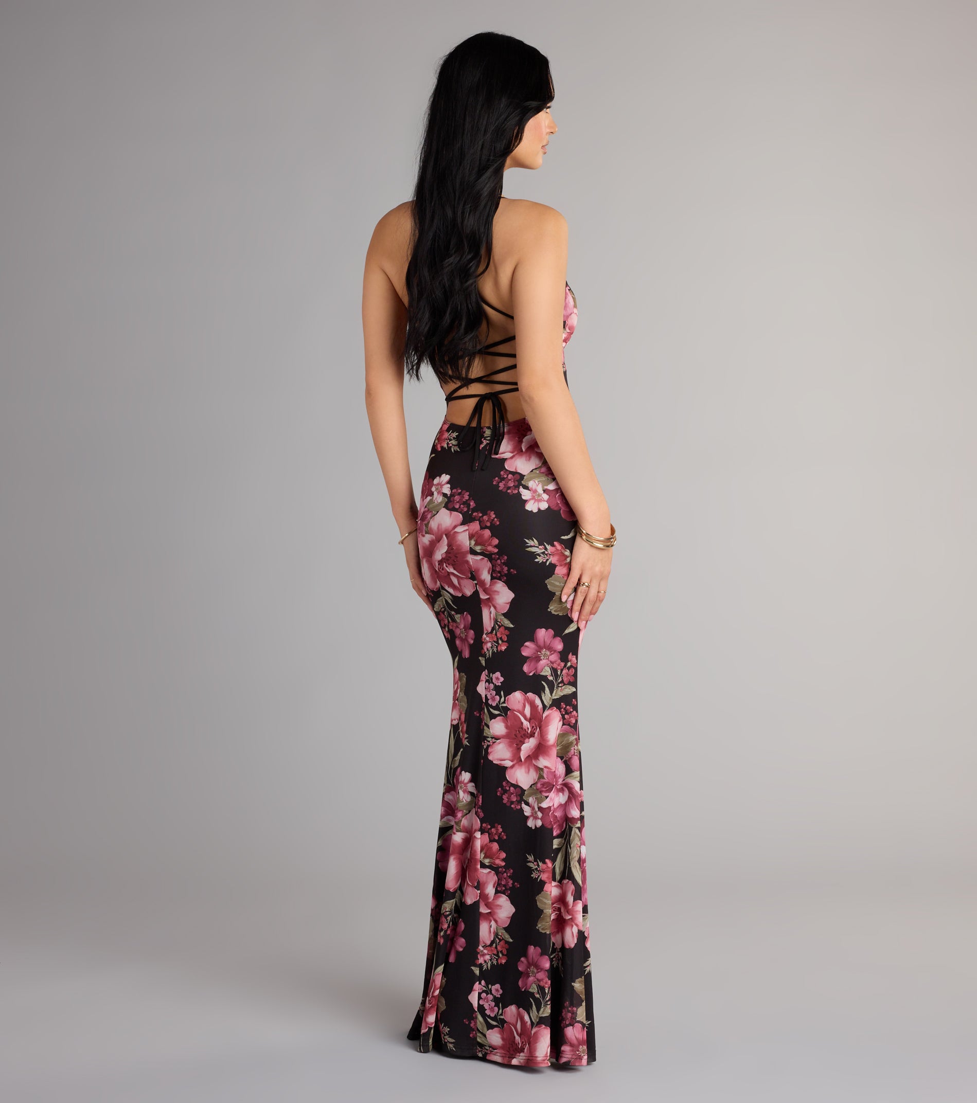 Garden Goddess Floral Lace-Up Maxi Dress - Image 2