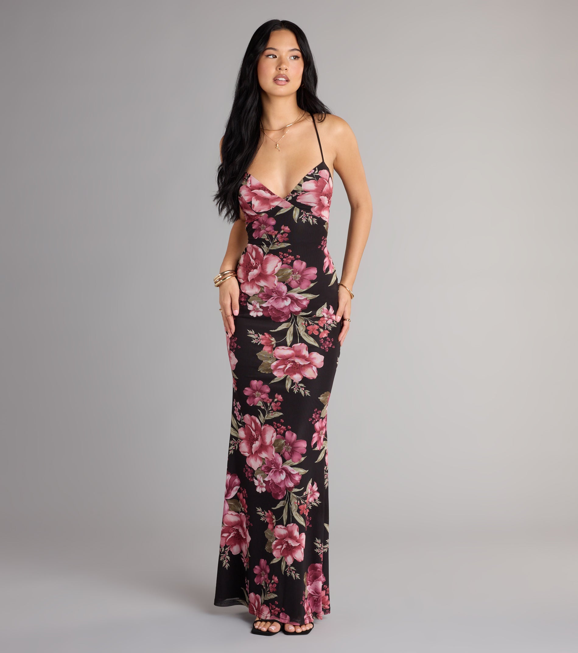 Garden Goddess Floral Lace-Up Maxi Dress - Image 4