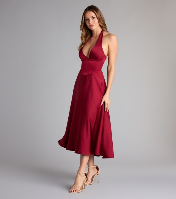 Love At First Twirl Halter Corset Satin Midi Dress - Image 5