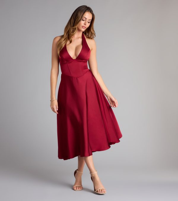 Love At First Twirl Halter Corset Satin Midi Dress - Image 8
