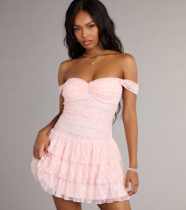 Romance Language Off-The-Shoulder Lace Mini Dress - Image 3