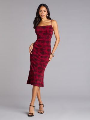Scarlet Soirée Jacquard Midi Dress