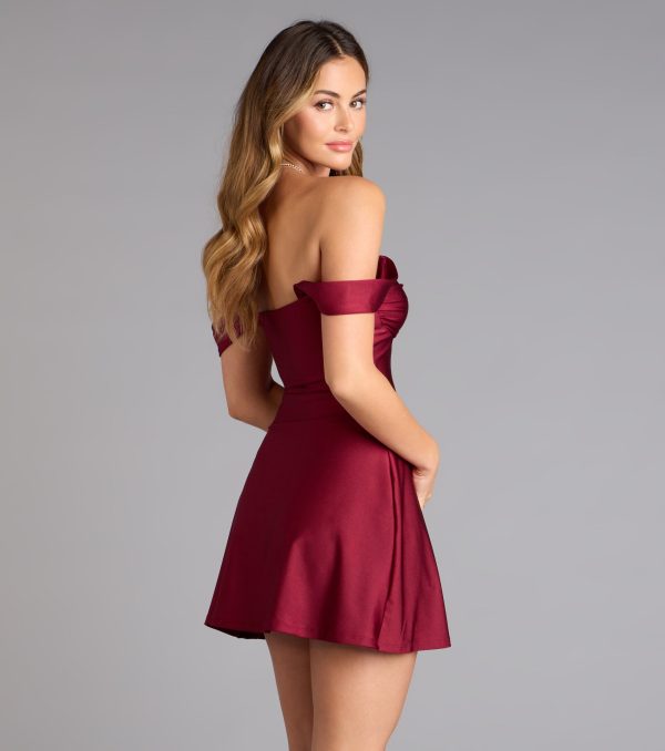 Classics Lover Off-The-Shoulder Satin A-Line Mini Dress - Image 26