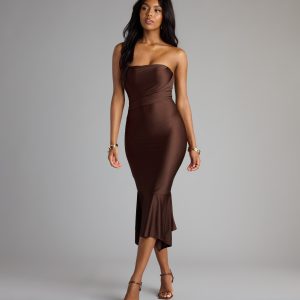 Effortless Flirt Tube Ruffled Midi Dress