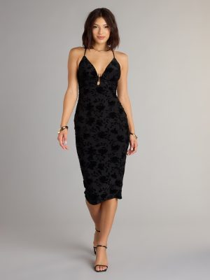 Velvet Allure Floral Burnout Midi Dress