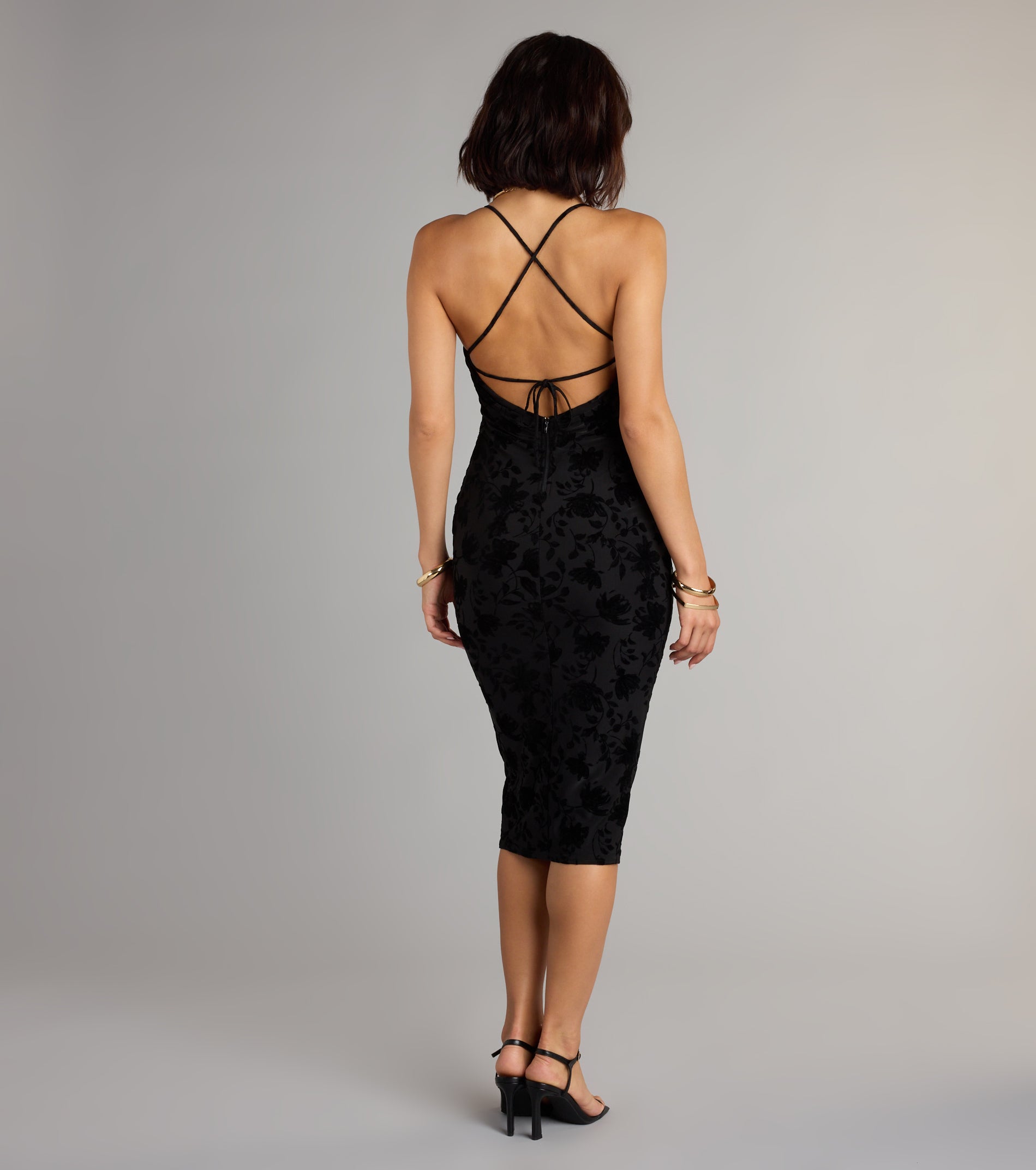Velvet Allure Floral Burnout Midi Dress - Image 2