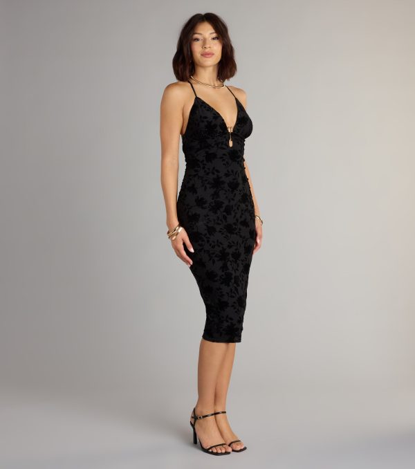 Velvet Allure Floral Burnout Midi Dress - Image 4