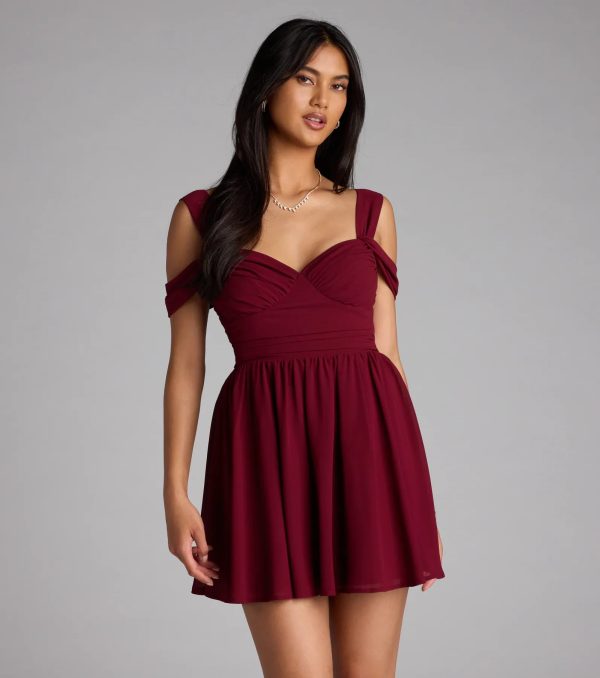 Flowy Chic Chiffon Cold-Shoulder Skater Dress - Image 5