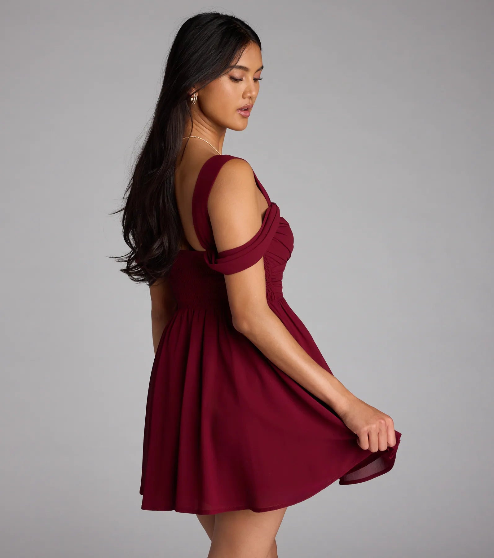 Flowy Chic Chiffon Cold-Shoulder Skater Dress - Image 6
