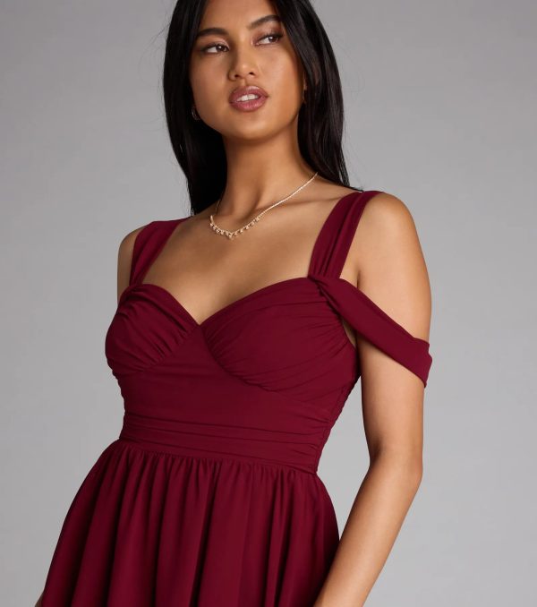 Flowy Chic Chiffon Cold-Shoulder Skater Dress - Image 8