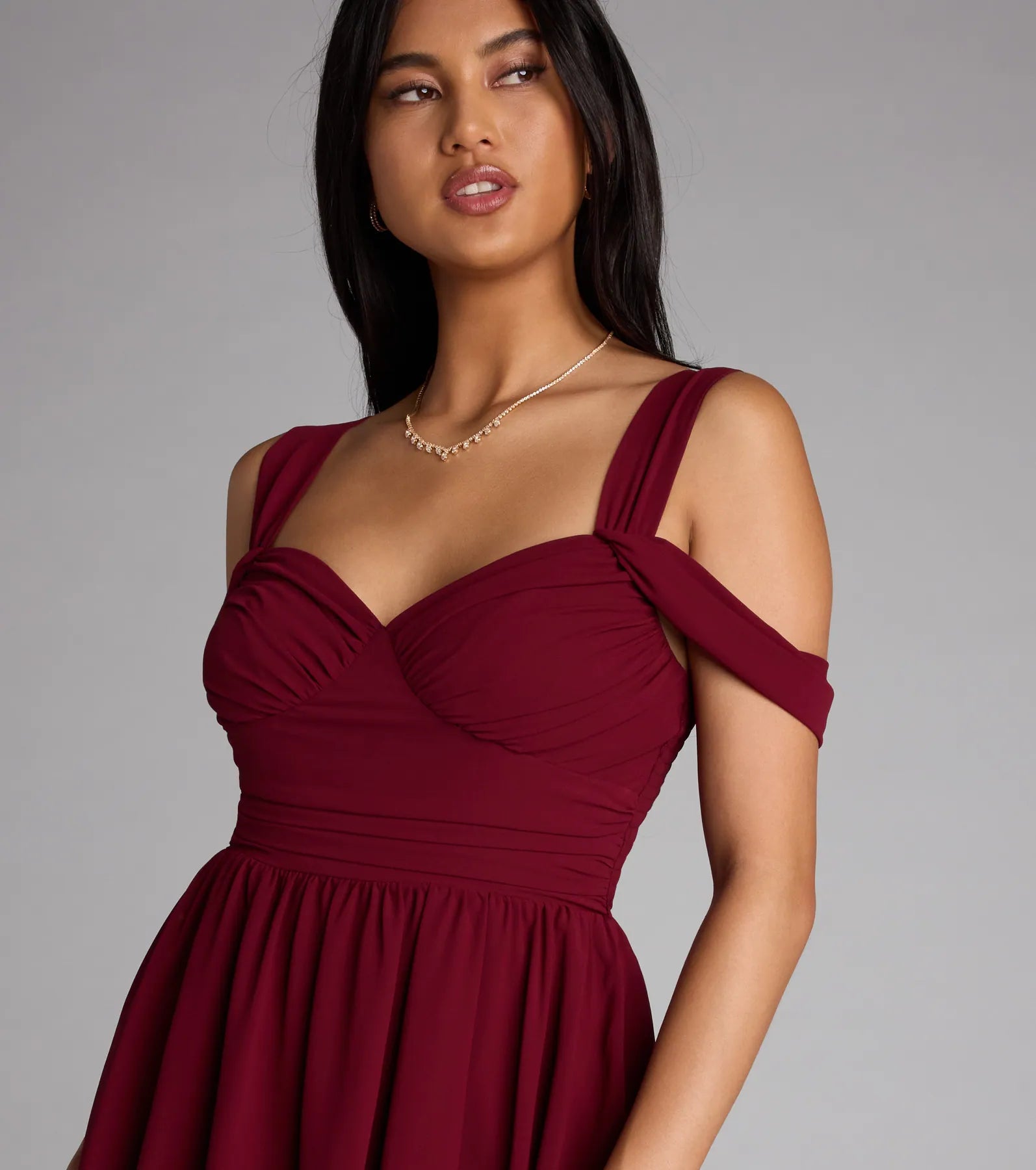 Flowy Chic Chiffon Cold-Shoulder Skater Dress - Image 8