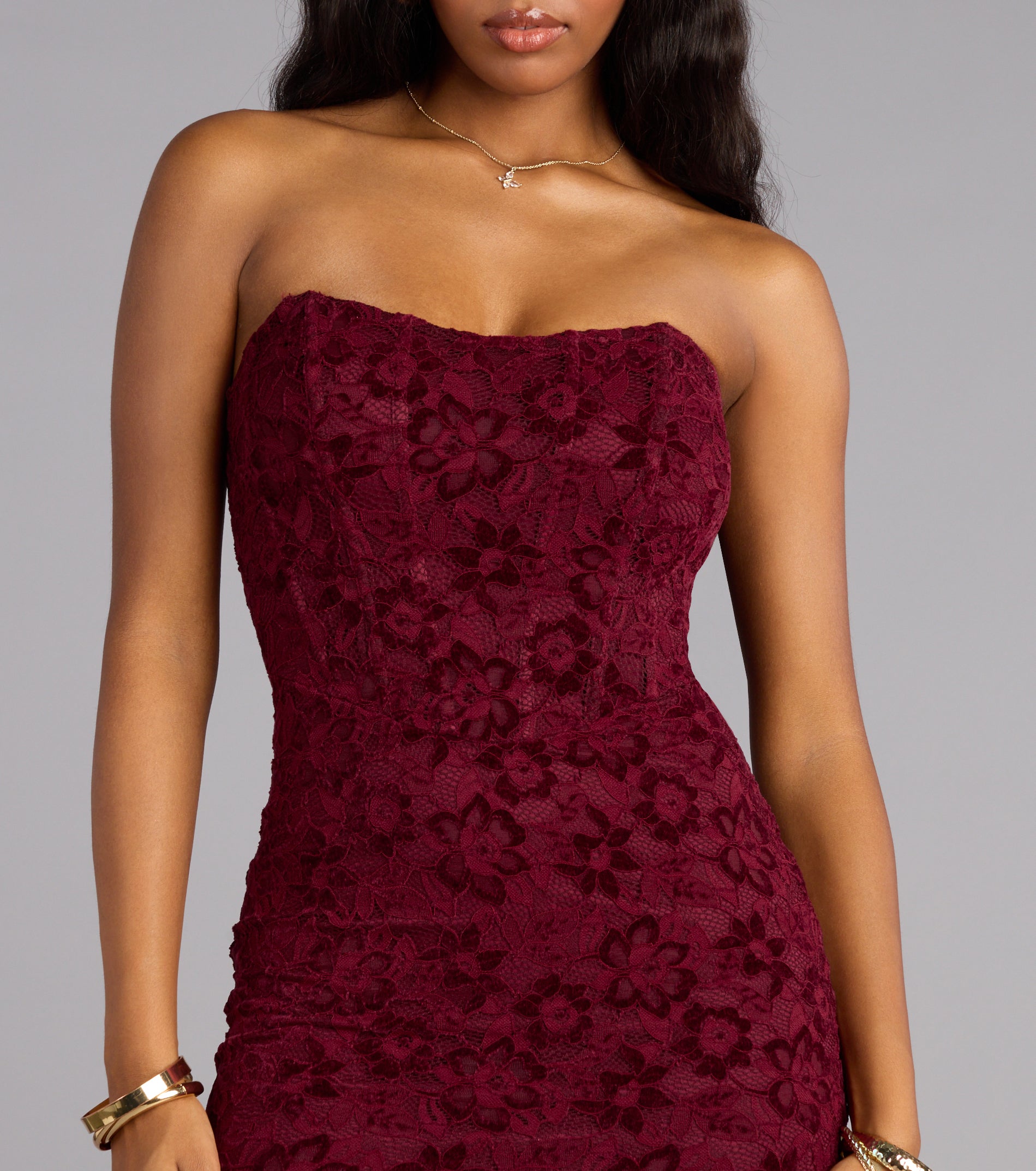 Wine And Roses Lace Mini Dress - Image 4