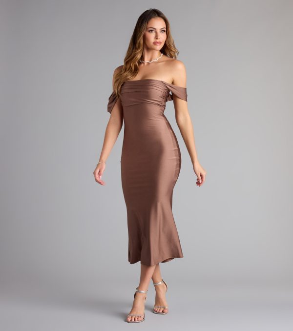 Exceptional Off-The-Shoulder Flared Midi Dress - Image 28