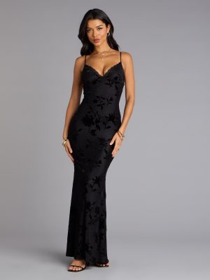 Midnight Garden Floral Velvet Burnout Maxi Dress