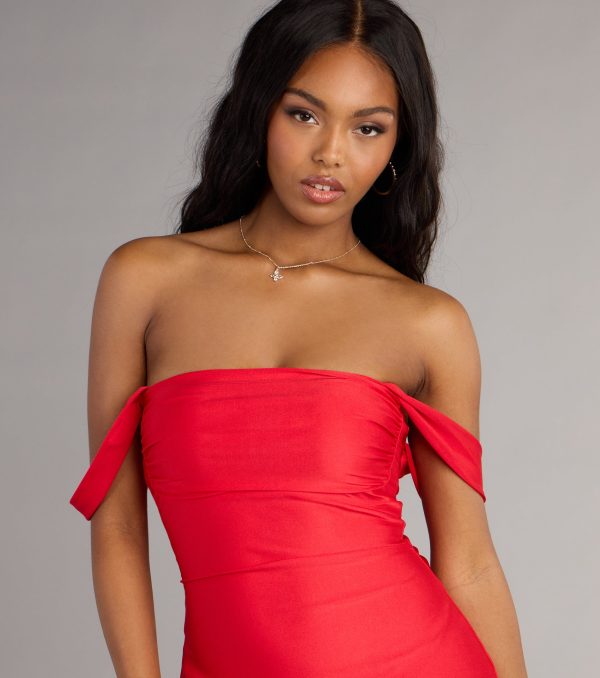 Classics Lover Off-The-Shoulder Satin A-Line Mini Dress - Image 31