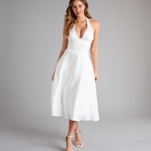 Love At First Twirl Halter Corset Satin Midi Dress