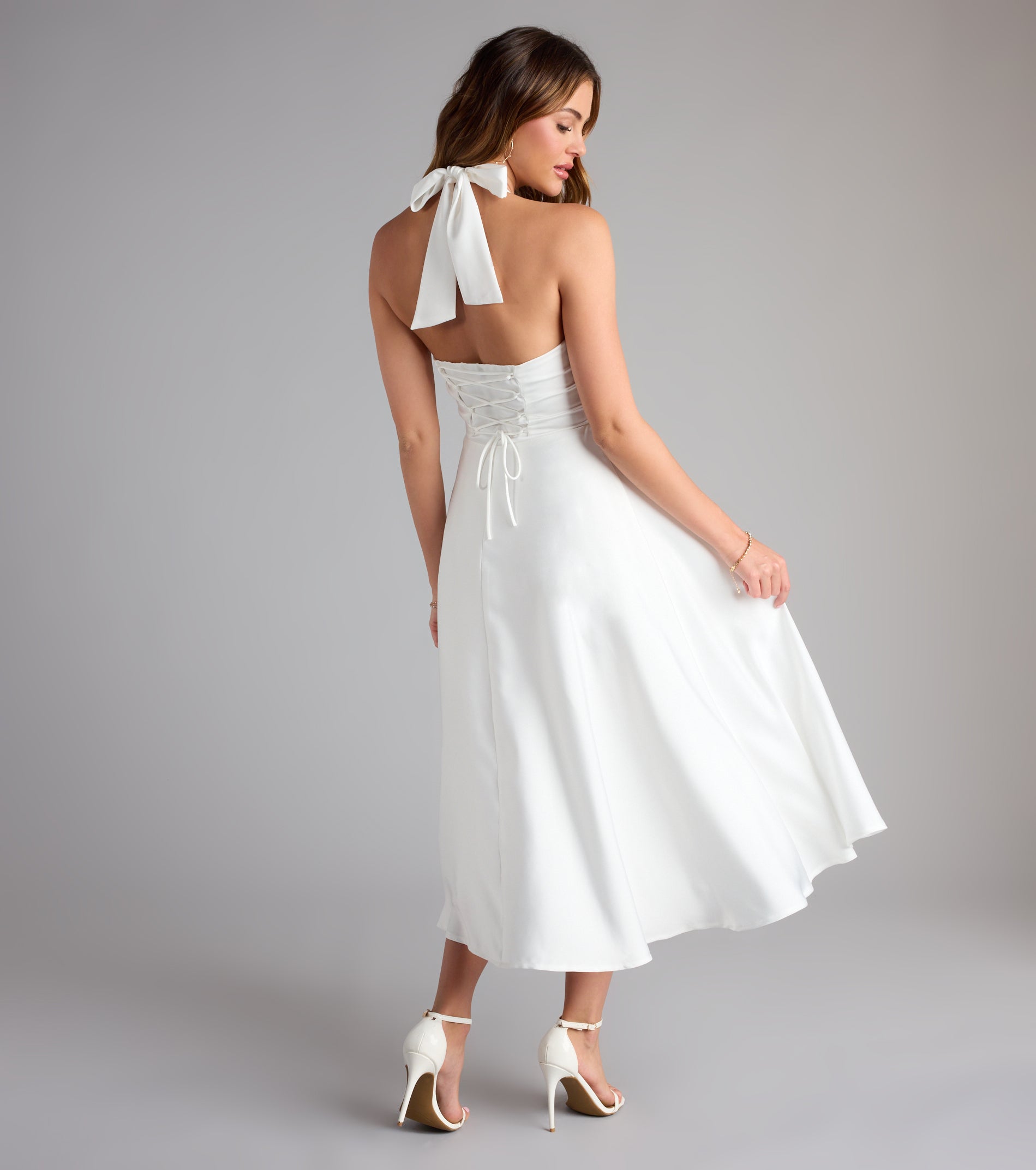 Love At First Twirl Halter Corset Satin Midi Dress - Image 2