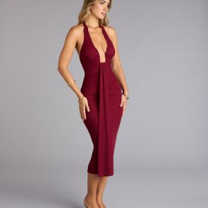 Autumn Affair Plunge Halter Midi Dress