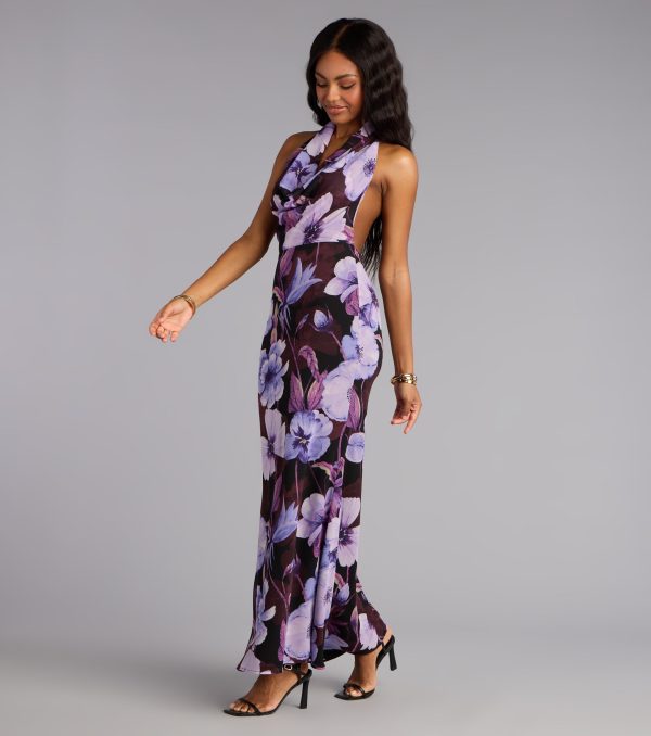 Petal Noir Floral Chiffon Maxi Dress - Image 4