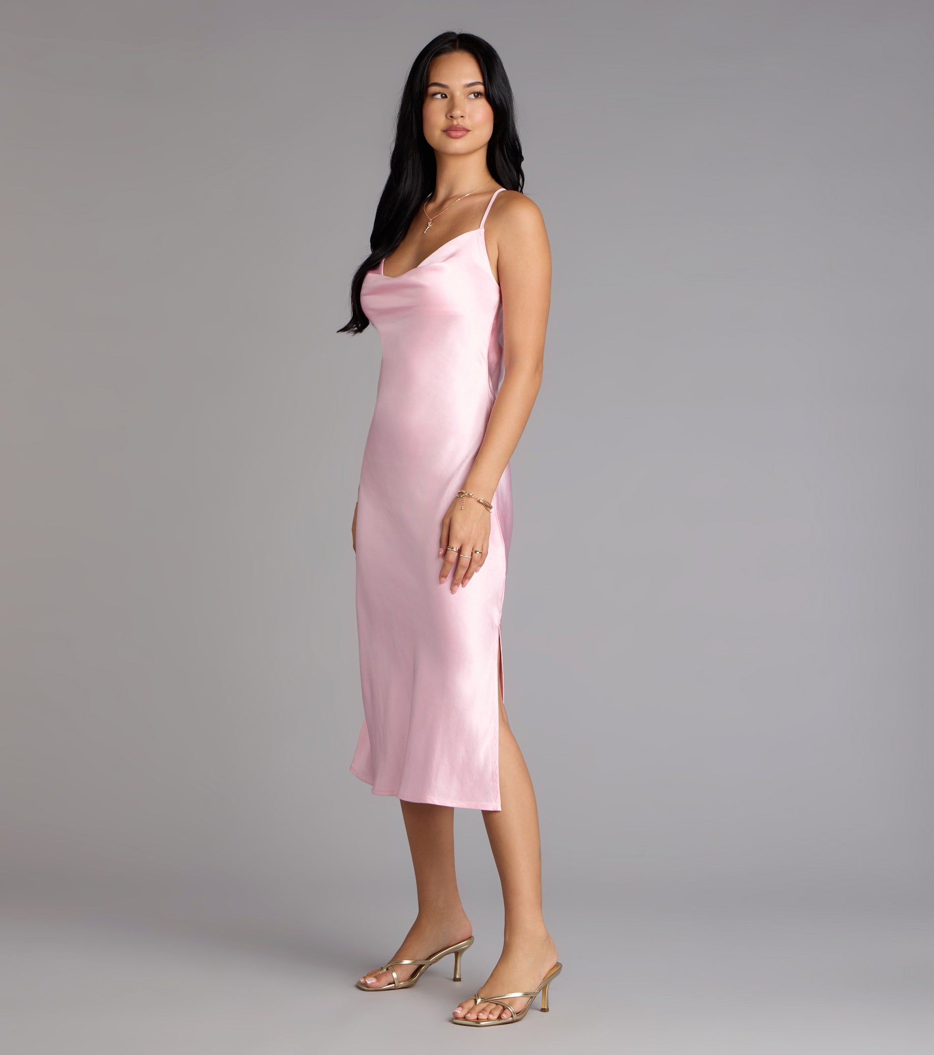 Dreamy Luxe Satin Strappy Back Midi Dress - Image 4