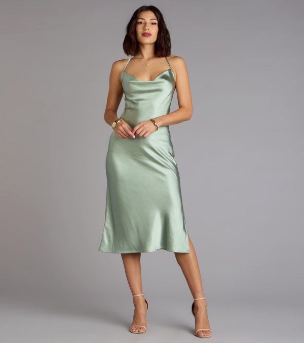 Dreamy Luxe Satin Strappy Back Midi Dress - Image 5